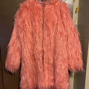 Pink long fur coat